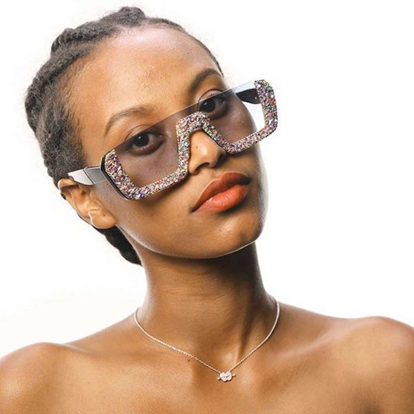 

fashionable sun frames luxury women brand designer ladies oversized rhinestone square sunglasses men half frame eyeglasses for female uv400, Black
