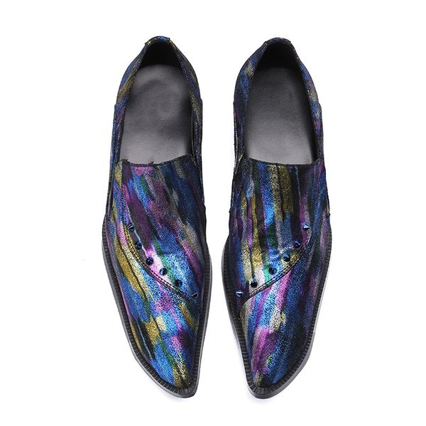 

fashion british style men genuine leather shoes multi color rivet pointed toe loafers dress oxford shoes zapatos de hombre, Black