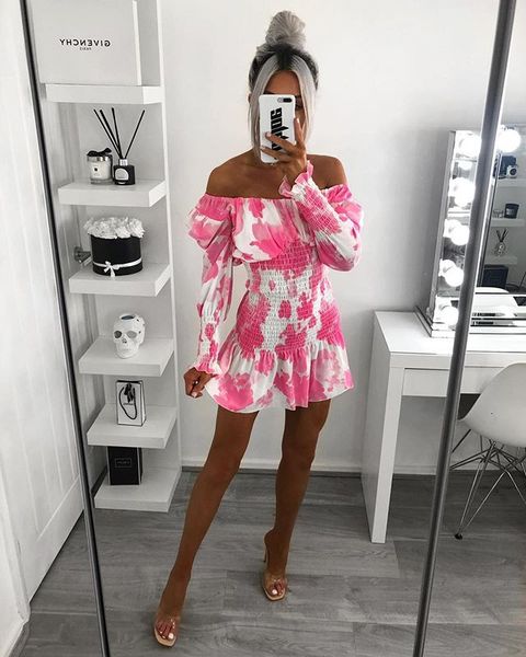 

dresses square neck long sleeve pink women elegant mini dress, Black;gray