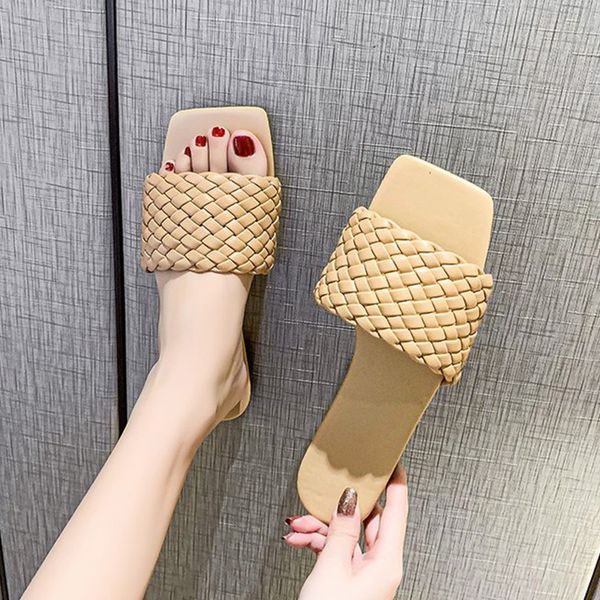 

summer women slippers braided charm hundred towers solid color flat shoes temperament beach sandals casual woman flip flops mmm, Black