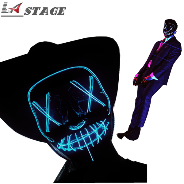 

party decoration halloween led mask douyin black grimace same prop fluorescent v-shaped horror voice-activated flashing luminous