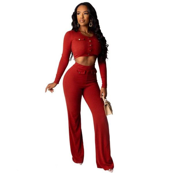 

two piece dress women knitted long sleeve o-neck crop wide leg pants 2 set for female pieces sets women's suits, White