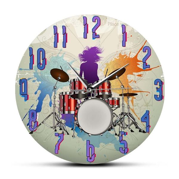 

rock band drum kit silent non ticking wall clock drumming drummer home dÃ©cor musical art modern watch player gift clocks