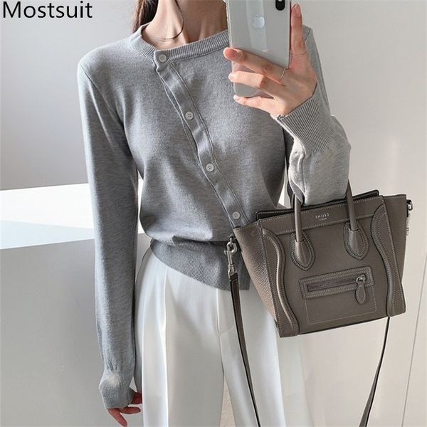 

korean knitted single breasted sweaters cardigans women autumn long sleeve o-neck casual fashion ladies jumpers femme 210514, White;black