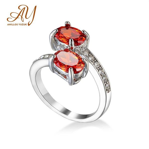 

cluster rings anillos yuzuk high quatiy red crystal fashion wedding band 925 sterling silver unique design ring for female dropshopping, Golden;silver