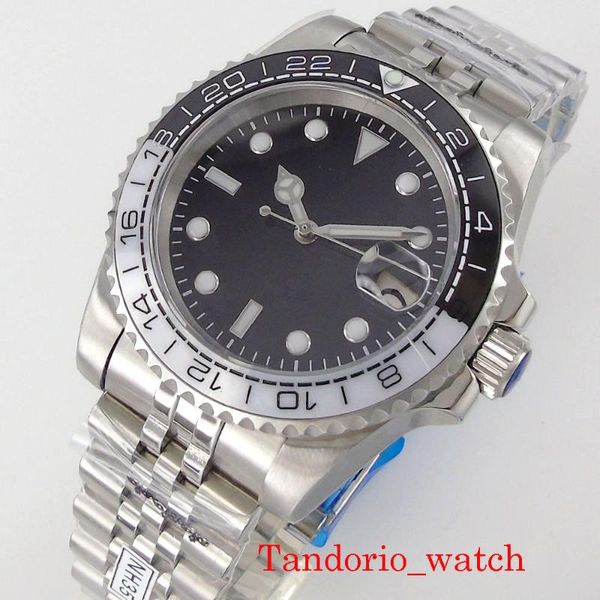 

wristwatches 40mm automatic mens bliger watch sapphire glass black no logo dial jubilee strap nh35a miyota 8215 movement rotating bezel, Slivery;brown