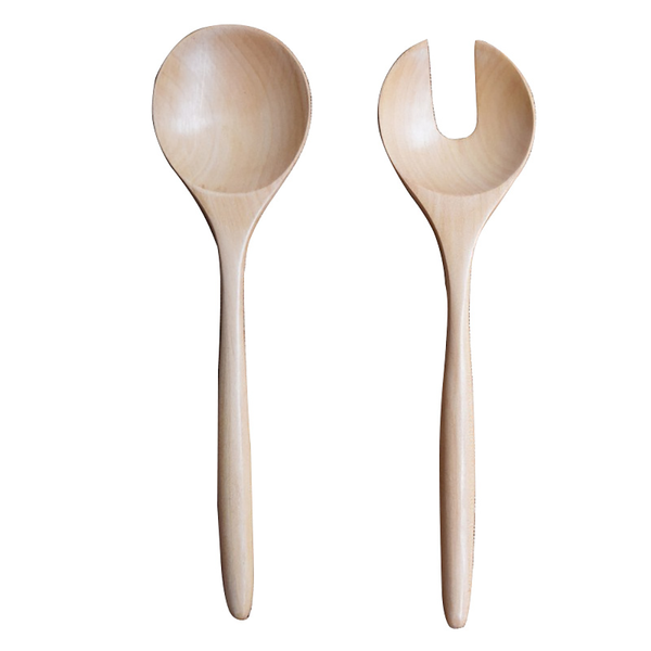

spoons 2 pieces of large wooden log creative salad spoon set fork serving server kitchenware