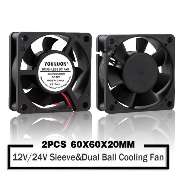

pieces 60x60x20mm 6020 12v 24v dual ball 3d printer cooler fan 60mmx20mm brushless machine equipment dc motor cooling fans & coolings