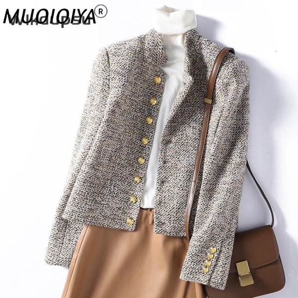 

women's jackets autumn winter wool tweed women luxury runway designer vintage plaid slim long sleeve suit coat jacket female clothes, Black;brown