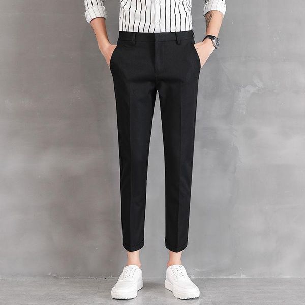 

feelings 9 points western trousers men trim body small feet autumn youth korean version of the trend business no ironing pants men's, Black