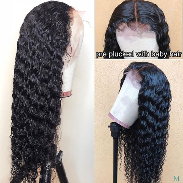 

13x4 lace front human hair wigs with baby malaysian deep wave remy 150% 360 frontal1, Black;brown