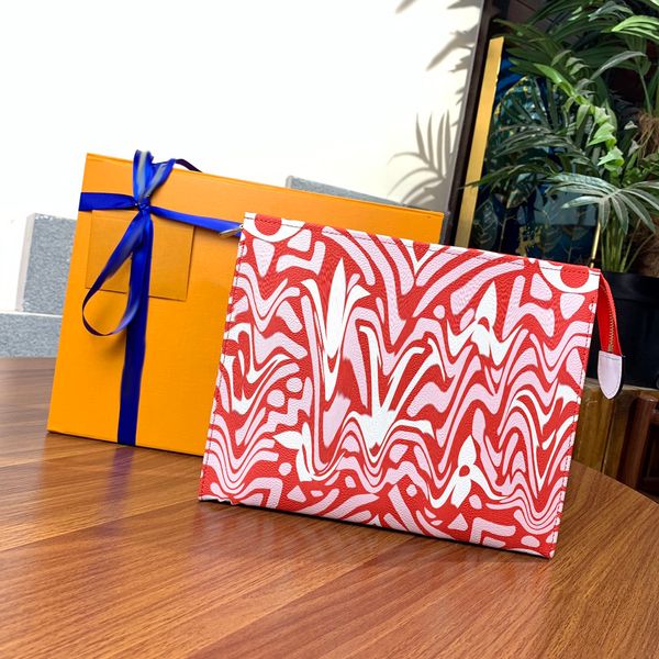

designer handbags bag travel toiletry pouch beauty case washbag clutch red letter printed canvas cowhide trim cosmetic bags luxurys
