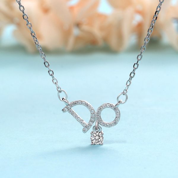 

2021s925 jewelry do english letter diamond sterling silver necklace fashion personality pendant temperament clavicle chain women