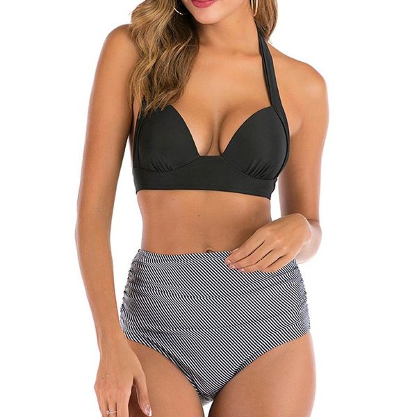 

women's swimwear summer fashion swimsuit floral printed hlater high waist bikini set brazilian maillot de bain femme#g4, White;black
