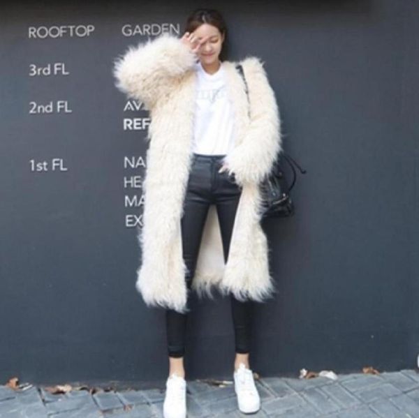 

women's fur & faux womens coats 2021 winter fashion overcoats furry jacket femme big size long sleeve warm fake outerwear l1390, Black