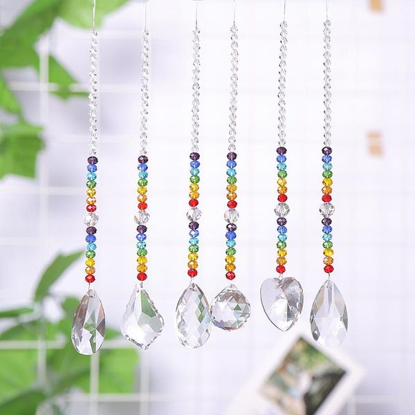 

decorative objects & figurines 6pcs chakra crystal chandelier prisms pendants parts suncatcher rainbow maker hanging home ornament