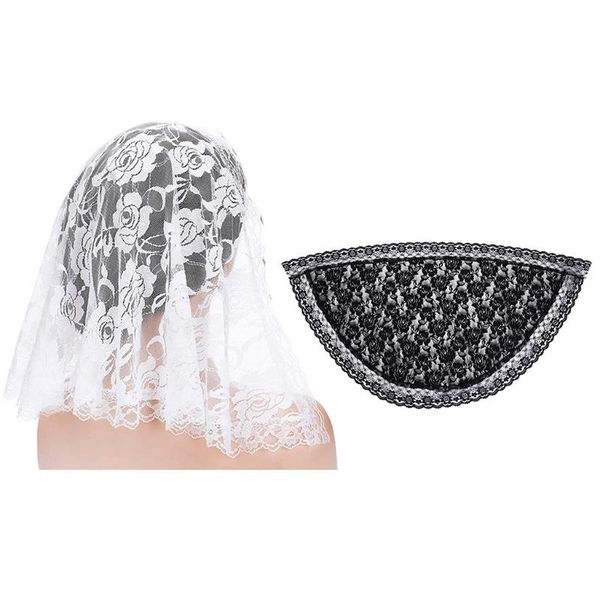 

bridal veils 2021 lace mantilla veil soft and comfortable spanish style exquisite rose sheer head covering for women girls, Black