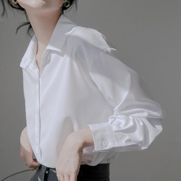 

women's blouses & shirts aeleagntmis korean vintage office lady blouse women soft white elegant chic loose casual solid long sleeve ol