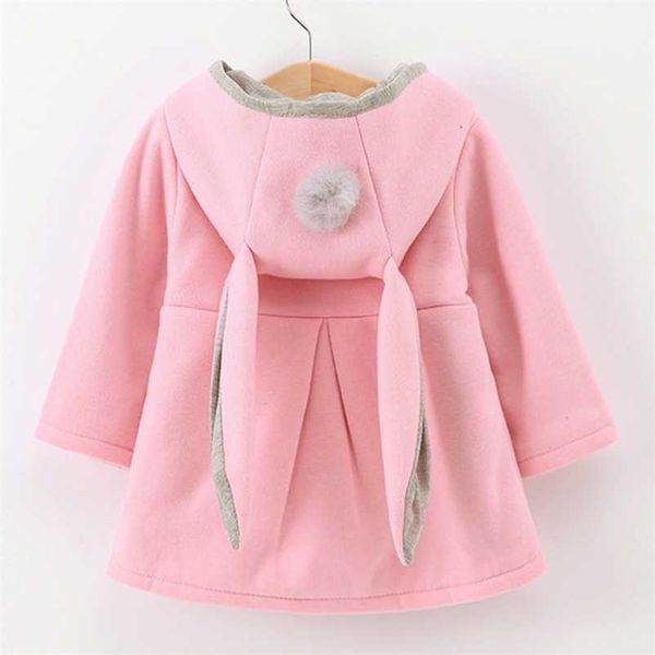 Primavera Outono Baby Kid Girl Meninas Rabbit Auricular Algodão Inverno Outerwear Crianças Casacos Com Capuz 1 2 3 4 5 Anos Velhol Roupas 211204