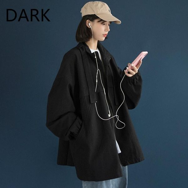 

[dark] pure cotton fabric coat ins salt black korean style trendy loose student stand-up collar bf fashion tooling jacket women's jacke, Black;brown