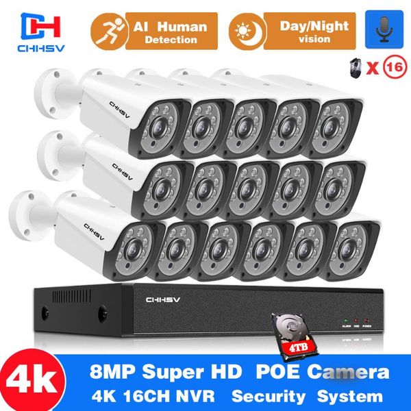 

wireless camera kits 4k cctv system nvr kit 8mp super outdoor motion detection security ip audio h.265+ 16ch poe video surveillance set