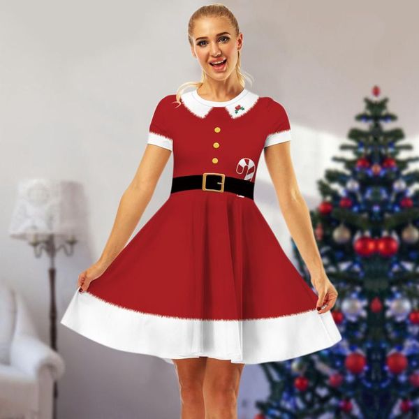 

casual dresses christmas party women's dress round neck short sleeve print retro fashion elegant female red, Black;gray