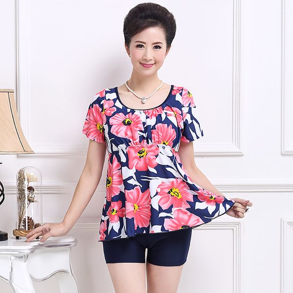 

mother' swimsuit women' large size middle-aged and old people increase fat conservative split flat angle swimsuit spring swimsui, Red;black