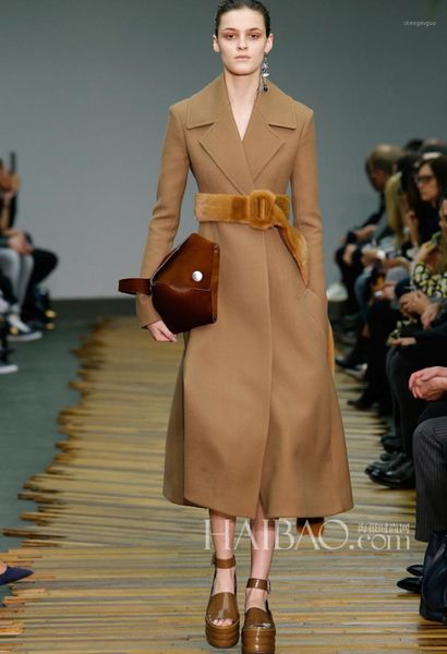 

women's wool & blends designer women winter long coat fashion camelturn-down collar warm, Black