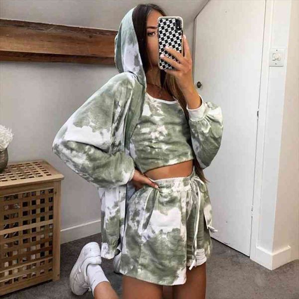 

autumn casual shorts set women sling loose coat fashion three-piece set tracksuit hoodies 3 piece outfits for women, White