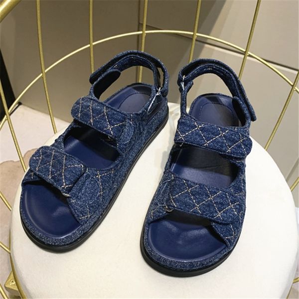 

hook&loop sandals designer luxury summer women shoes double strap flats zapatos de mujer denim chaussure femme, Black
