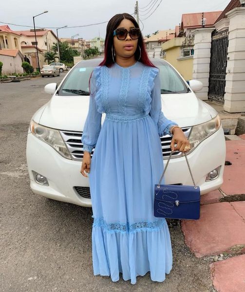 

ethnic clothing ruffles lace african dresses for women slim fit a-line maxi muslim dress long sleeve chiffon vetement femme 2021 ropa para, Red