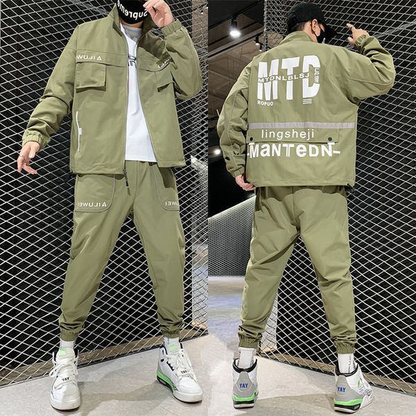 

tracksuits jacket hoodie steetwear 2 pcs defines baseball sweater long pants men suit clothes, Gray