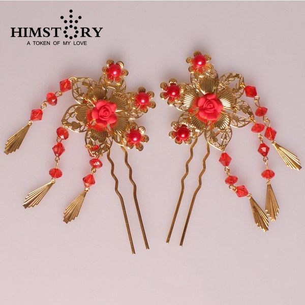 

hair clips & barrettes bride stick bridal hairwear chinese style tassel red wedding accessories costume tiaras, Golden;silver