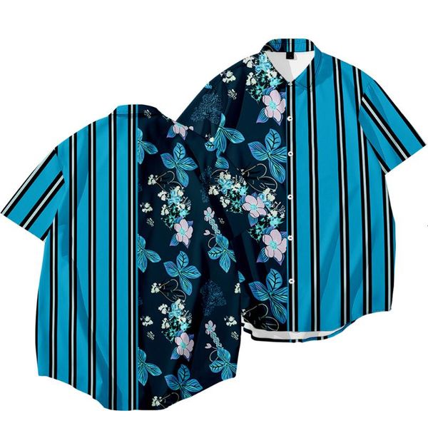 

men's casual shirts floral striped splicing printed hawaiian short sleeve summer hip hop camicias streetwear harajuku blouses oversized, White;black