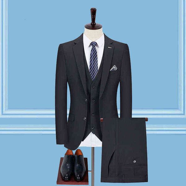 

luxury suits blaze men's korean slim fit three piece busins banquet man solid color suit, Black