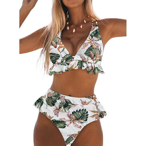 

women's swimwear summer 2021 bikini ruffle backless strap swimming pool suit two piece swimsuit for women zaful biquini mayo, White;black