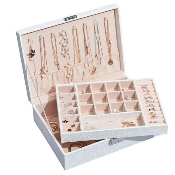 

jewelry pouches, bags pu leather box necklace earring ring portable zipper with mirror travel organizer multifunction storage, Pink;blue