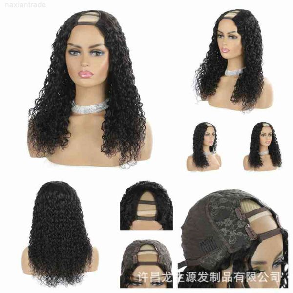 

henan xuchang longshengyuan u-part headwear water wave wigs mechanism natural women's real wig, Black