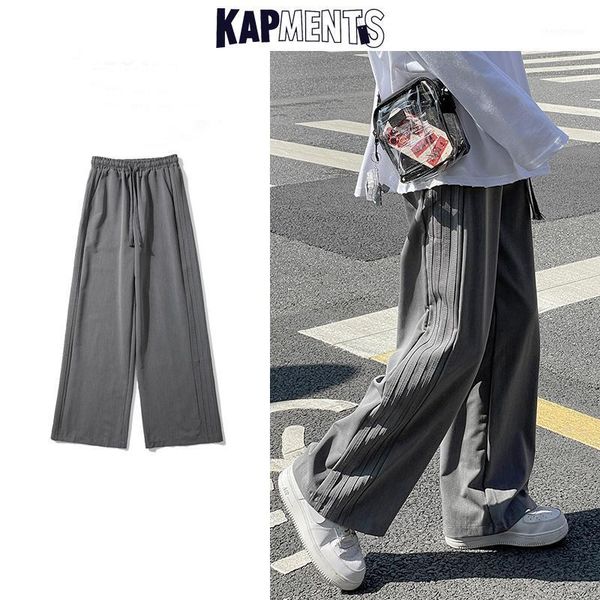 

men overalls wide legs solid baggy pants 2021 spring mens side striped streetwear harem joggers casual korean trousers men's, Black