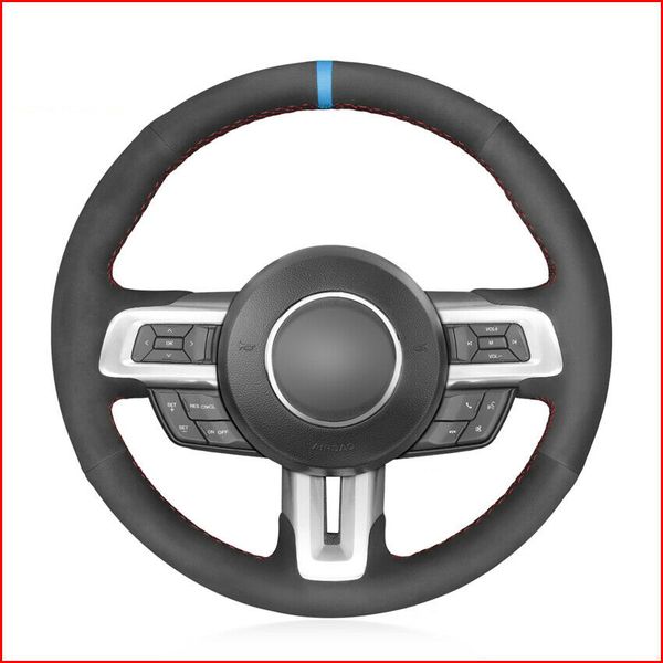 

diy black suede car steering wheel cover for ford mustang 15-19 mustang gt
