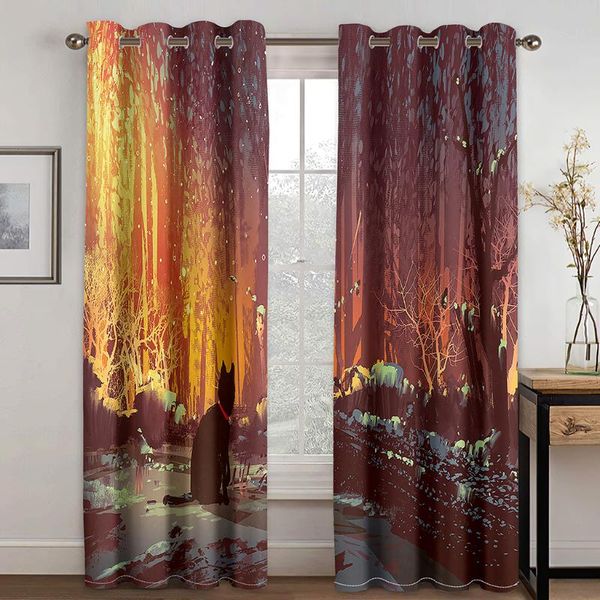 

curtain cat oil painting printing is suitable for living room, bedroom home decoration curtain, children's & drapes