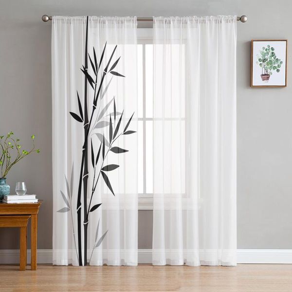 

curtain & drapes plant black white bamboo chinese style tulle window treatment sheer curtains for living room the bedroom decoration
