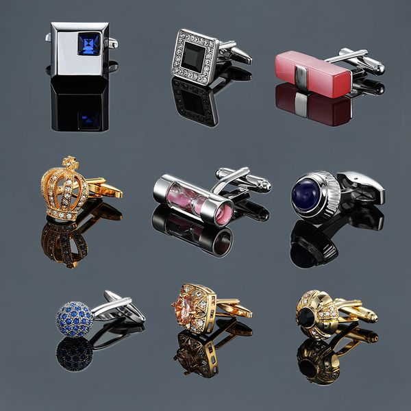 Camisa Masculina Francesa Metal Bronze Esmalte Crown Crystal Diamante Cuff Links para Homens Moda Jóias Will e Sandy