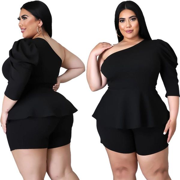 

women's tracksuits simpel prue color skew neck bro and hit short 2 pieces set tight club party lady fashion, Gray