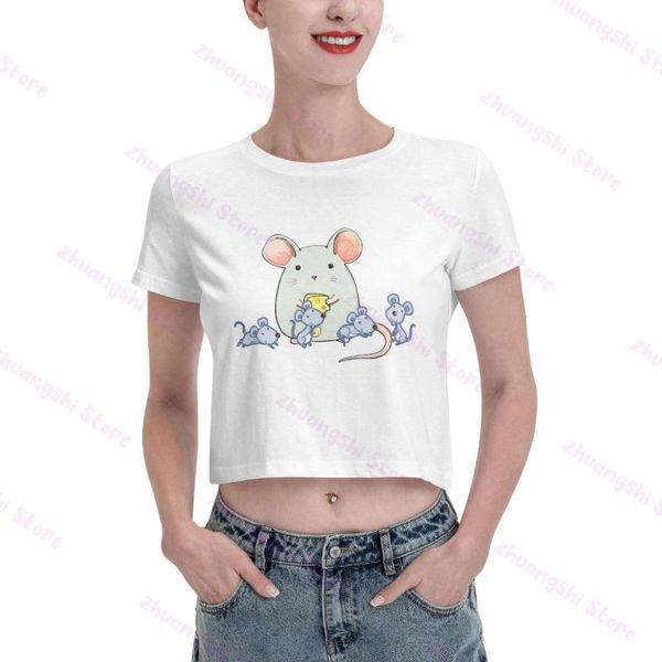 

women's t-shirt little mouse's happy family fashion crop, White