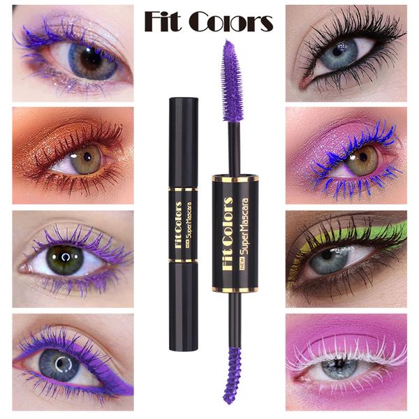 Colori adatti Colorato 2 IN 1 Mascara per ciglia in fibra di seta 4D Volume impermeabile Doppio allungamento Mascara per occhi arricciati Trucco