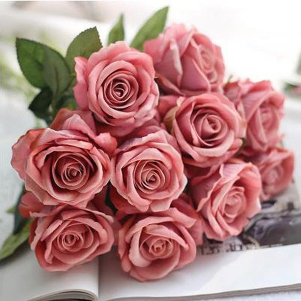 

10pcs artificial flowers peony tea rose bouquet real touch single head roses flower bunch bride wedding home garden decoration decorative &