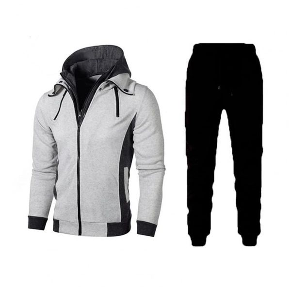 

jogging clothing 1 set hoodie pants color block buttons neckline autumn winter thick sweatshirt drawstring sweatpants for camping, Black;red