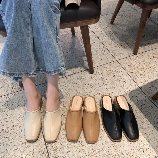 

spring and summer square head shoes sandals, Black