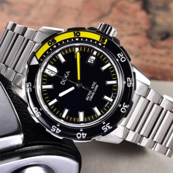 

wristwatches duka 2021 est mechanical automatic men watch sapphire accessory nh35 ceramic bezel stainless steel 100m waterproof calend, Slivery;brown